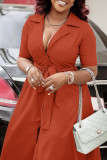 Yellow Celebrities Solid Color Buckle Patchwork Strap Design Turndown Collar A Line Dresses
