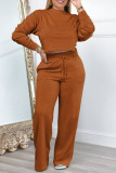 Blue Casual Solid Patchwork Draw String Pocket O Neck Long Sleeve Two Pieces