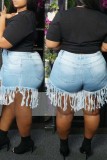 Light Blue Fashion Casual tassel Plus Size