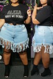 Light Blue Fashion Casual tassel Plus Size