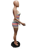 Grey Sexy Casual Stripe Backless Belted Contrast Halter Sleeveless Two Pieces