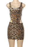 Black Street Print Patchwork Backless Square Neck Sleeveless Two Pieces