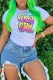 White Casual Street Letter Print O Neck T-Shirts