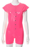 Black Street Solid Color Buckle Patchwork O Neck Skinny Rompers