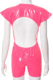 Black Street Solid Color Buckle Patchwork O Neck Skinny Rompers