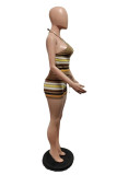 Grey Sexy Casual Stripe Backless Belted Contrast Halter Sleeveless Two Pieces