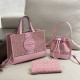 Pink Casual Street Letters Draw String Patchwork Contrast Bags