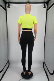 White Casual Street Letter Print Contrast O Neck Short Sleeve Two Pieces