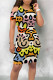 Multicolor Casual Geometric Print Graffiti Print Contrast O Neck Printed Dresses