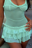 Cream White Sexy Solid Color Patchwork U Neck Tops