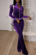 Purple Casual Solid Color Pocket Patchwork Zipper Zipper Collar Long Sleeve Two Pieces