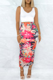 Turquoise Casual Floral Print Slit Skinny High Waist Conventional Full Print Skirts