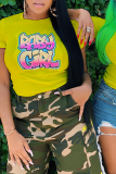 Yellow Casual Street Letter Print O Neck T-Shirts