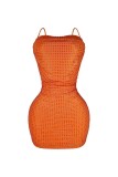 Orange Sexy Solid Color Backless Hot Drill Spaghetti Strap Wrapped Skirt Dresses