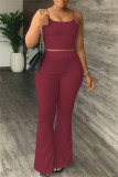 Pink Sexy Casual Solid Color Backless Spaghetti Strap Sleeveless Two Pieces