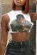 White Sexy Print Patchwork O Neck T-Shirts