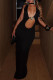 Black Celebrities Solid Color Hollow Out Patchwork O Neck Long Dresses