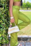 Cyan Street Solid Color Patchwork Straight Mid Waist Straight Patchwork Bottoms