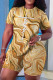 Khaki Casual Print Basic O Neck Short Sleeve Two Pieces