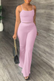 Pink Sexy Casual Solid Color Backless Spaghetti Strap Sleeveless Two Pieces