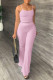 Pink Sexy Casual Solid Color Backless Spaghetti Strap Sleeveless Two Pieces
