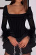 Black Sexy Solid Color Patchwork Backless Square Neck A Line Dresses