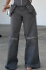 Grey Street Solid Color Pocket Patchwork Zipper Loose Mid Waist Wide Leg Patchwork Bottoms