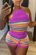 Purple Sexy Casual Stripe Backless Belted Contrast Halter Sleeveless Two Pieces