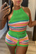 Green Sexy Casual Stripe Backless Belted Contrast Halter Sleeveless Two Pieces