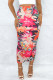 Orange Casual Floral Print Slit Skinny High Waist Conventional Full Print Skirts