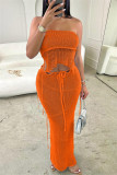 Light Blue Sexy Solid Color Backless Belted Strapless Sleeveless Two Pieces