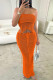 Orange Sexy Solid Color Backless Belted Strapless Sleeveless Two Pieces