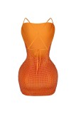 Orange Sexy Solid Color Backless Hot Drill Spaghetti Strap Wrapped Skirt Dresses