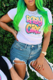 Yellow Casual Street Letter Print O Neck T-Shirts