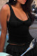 Black Sexy Solid Color Patchwork U Neck Tops