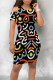 Black Casual Geometric Print Graffiti Print Contrast O Neck Printed Dresses