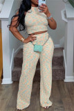 Pink Casual Print Basic O Neck Sleeveless Two Pieces