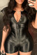 Black Street Solid Color Buckle Patchwork O Neck Skinny Rompers