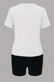 Black Casual Print Basic O Neck Short Sleeve Two Pieces