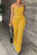 Yellow Sexy Casual Solid Color Backless Spaghetti Strap Sleeveless Two Pieces