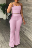 Pink Sexy Casual Solid Color Backless Spaghetti Strap Sleeveless Two Pieces