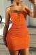 Orange Sexy Solid Color Backless Hot Drill Spaghetti Strap Wrapped Skirt Dresses