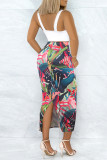 Turquoise Casual Floral Print Slit Skinny High Waist Conventional Full Print Skirts
