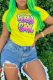Yellow Casual Street Letter Print O Neck T-Shirts