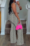 Pink Casual Print Basic O Neck Sleeveless Two Pieces
