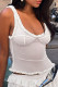 Cream White Sexy Solid Color Patchwork U Neck Tops