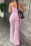 Pink Sexy Casual Solid Color Backless Spaghetti Strap Sleeveless Two Pieces