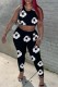 Black Casual Print O Neck Sleeveless Two Pieces