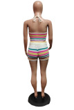 Grey Sexy Casual Stripe Backless Belted Contrast Halter Sleeveless Two Pieces