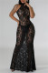 Black Sexy Solid Color See-Through Backless Halter Long Dresses